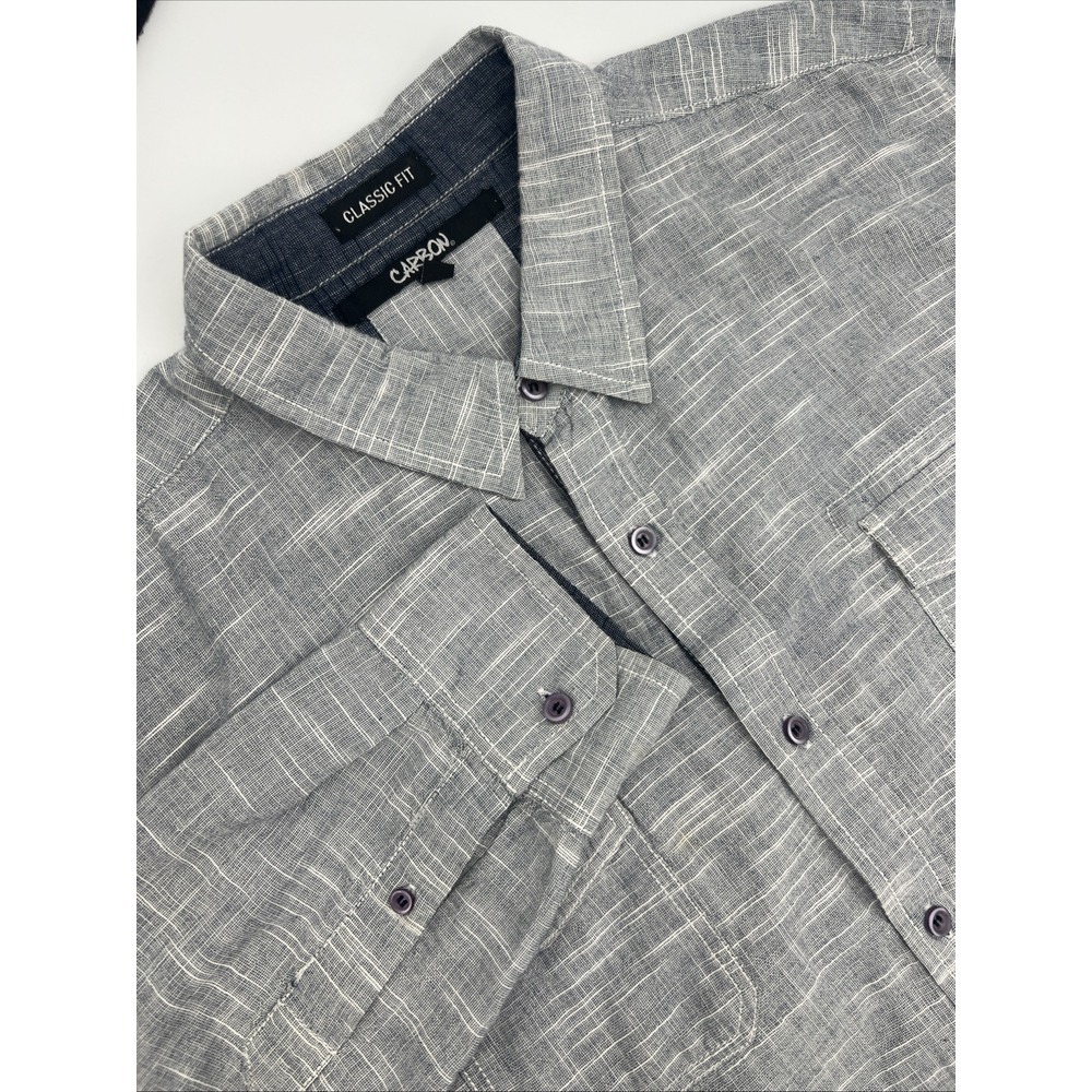 Carbon Classic Fit‎ Mens Long Sleeve Button Up Gray/Blue Size XL 100% Cotton